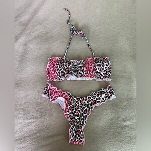 Yira Swimwear Pink leopard print cheeky bikini set S